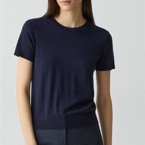 Theory Regal Wool Sweater Tee Deep Navy Large